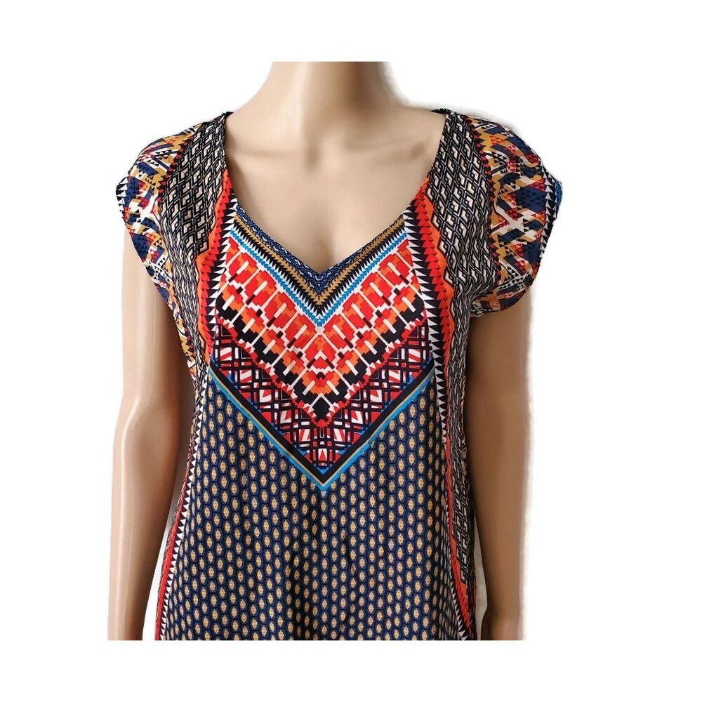BeBop Women's Multicolor Printed Side Slit Long Shirt Dress Tunic Size Medium - Picture 6 of 15